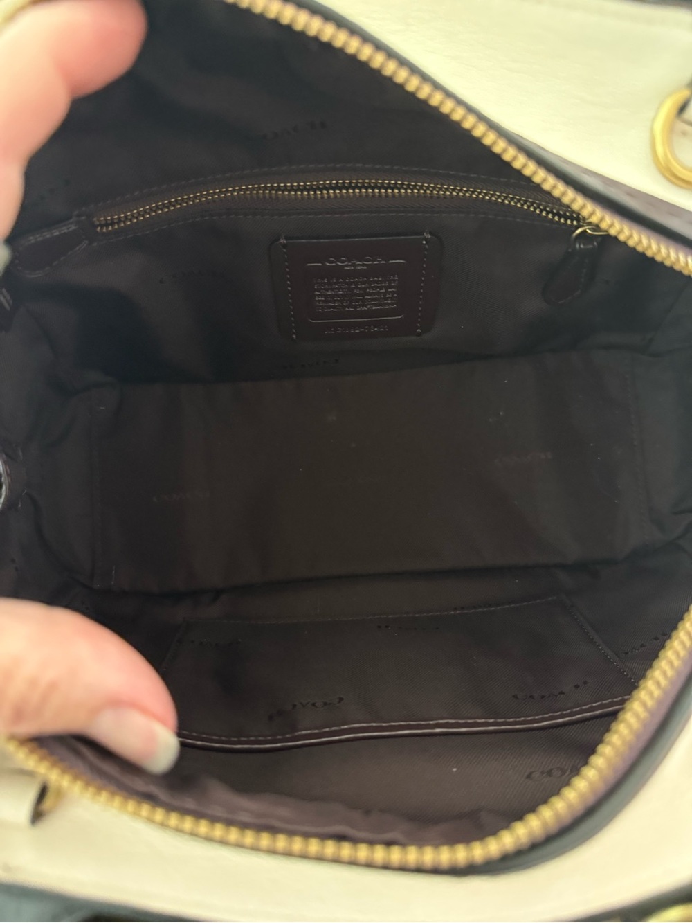 Coach Taupe and Black Leather Satchel with Gold Hardware - Picture 9 of 14